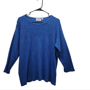 Quacker Factory Sparkling Blue Sequins 3/4 Sleeve Top Size XL